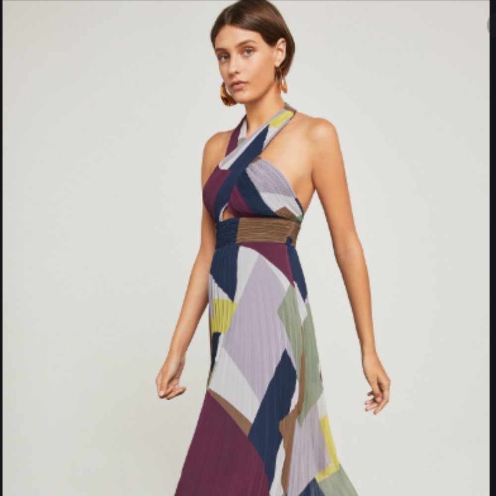 BCBGMAXAZRIA Lilac Mauve Colorblocked Halter Dress